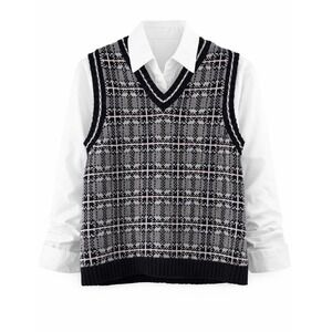 Retro 90s Nuggets Brand Plaid Knit V-Neck Sweater Vest